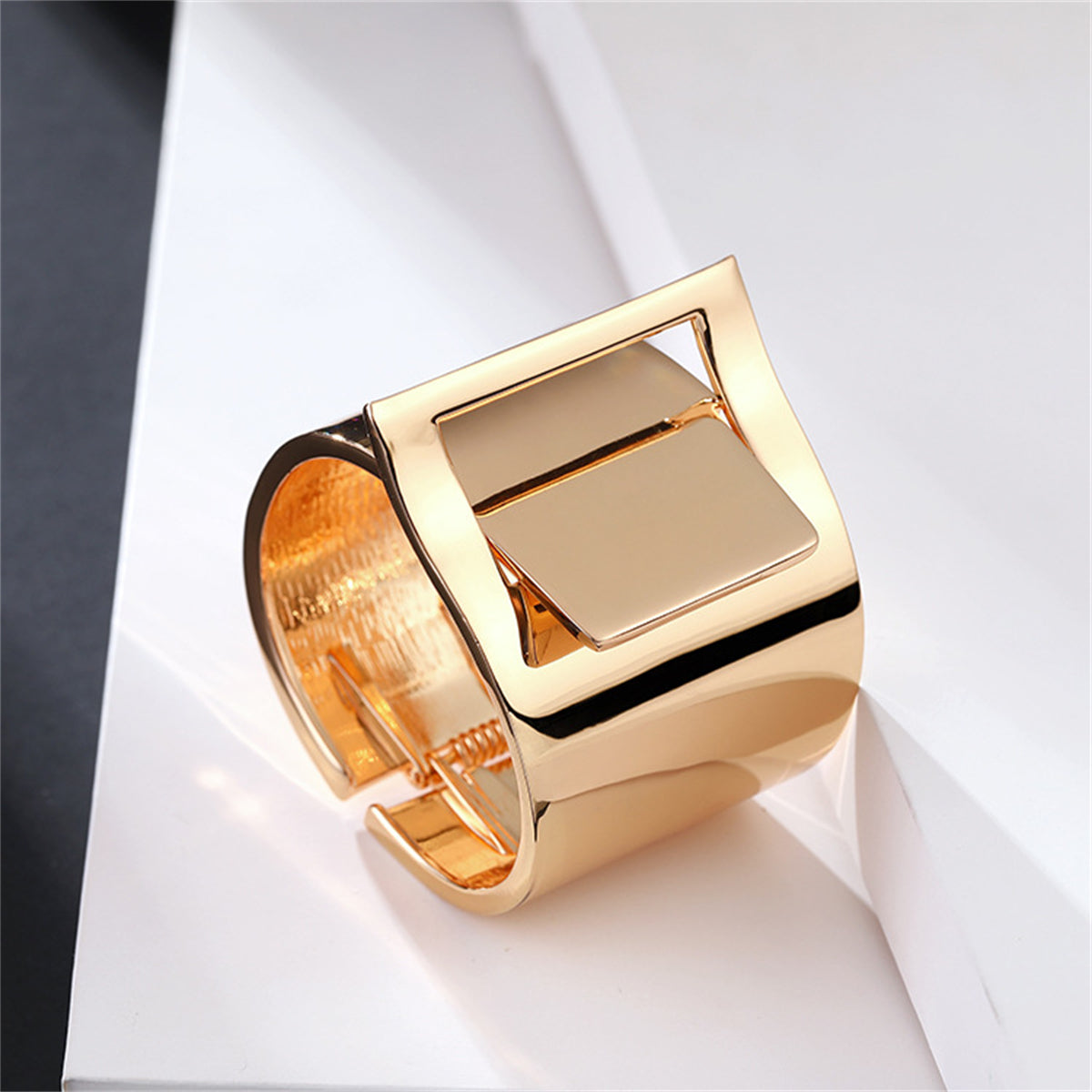 18K Gold-Plated Buckle Wide-Brim Bangle, gold bangle bracelet, everyday style, side view