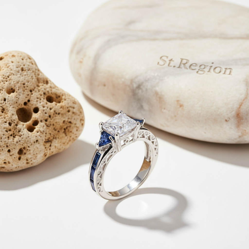 Navy Crystal & Silver-Plated Prong Illusion Ring - Street Region