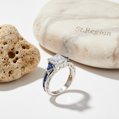 Navy Crystal & Silver-Plated Prong Illusion Ring - Street Region