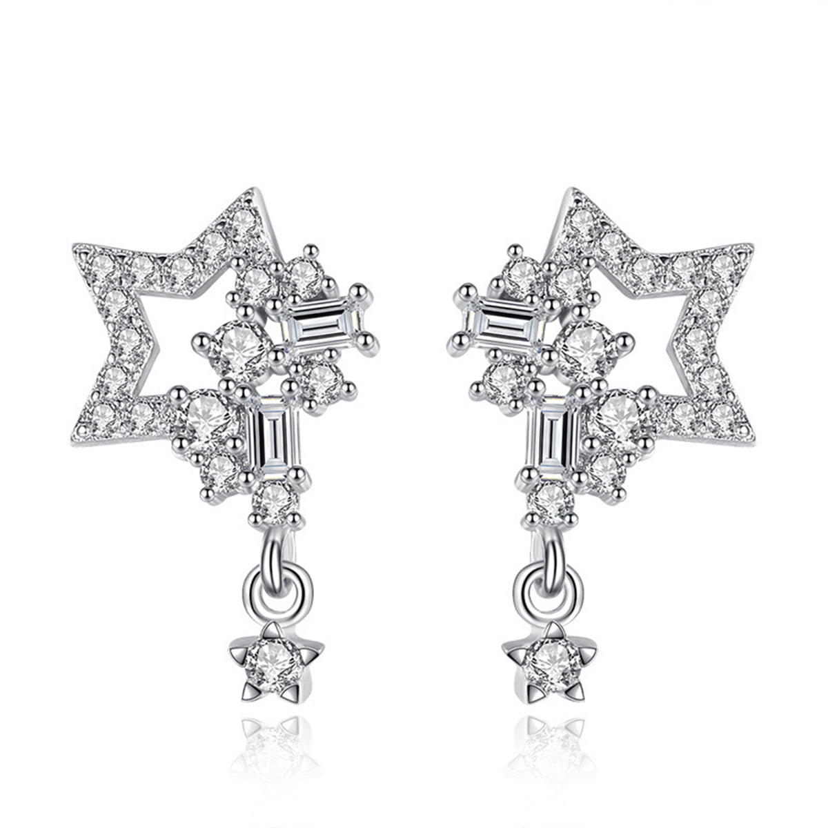Cubic Zirconia & Silver-Plated Star Cluster Drop Earrings