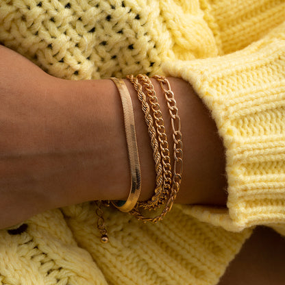 18K Gold-Plated Snake & Wheat Chain Bracelet Set