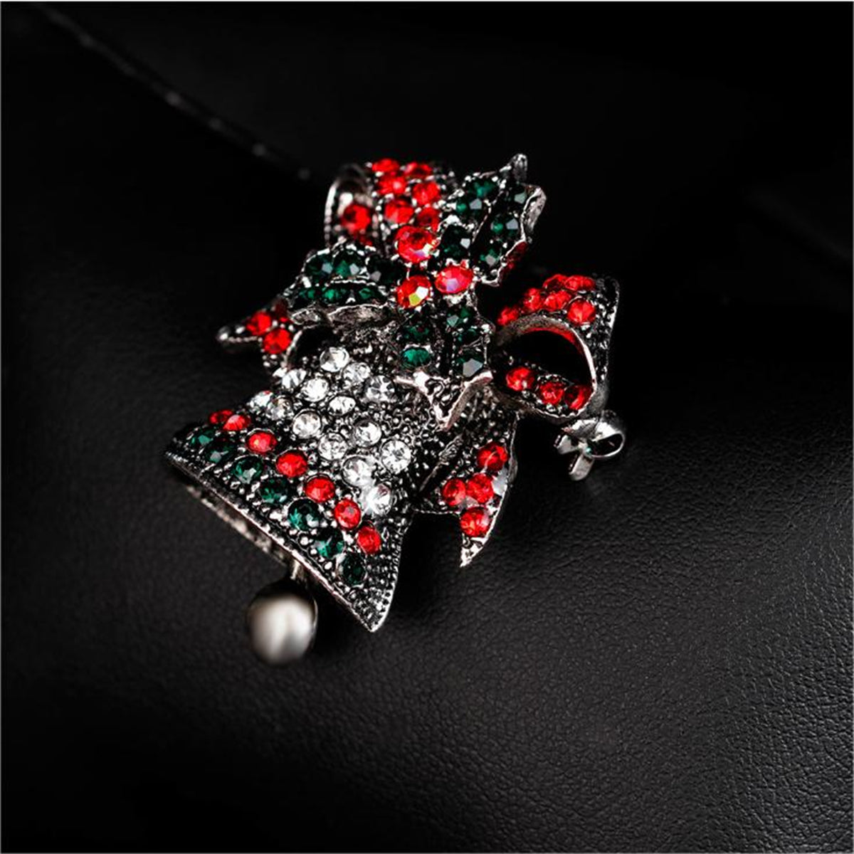 Cubic Zirconia & Silver-Plated Ringing Bell Brooch