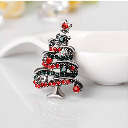 Red Cubic Zirconia and Silver-Plated Christmas Tree Brooch, silver brooch pin, elegant gift for her, lifestyle look