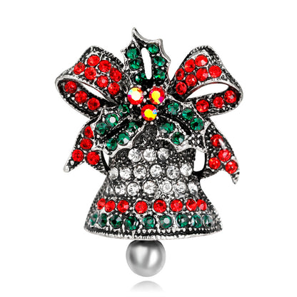 Cubic Zirconia and Silver-Plated Ringing Bell Brooch, silver brooch pin, botanical inspired, front view