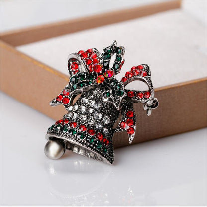 Cubic Zirconia and Silver-Plated Ringing Bell Brooch, silver brooch pin, botanical inspired, detail close-up