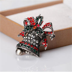 Cubic Zirconia & Silver-Plated Ringing Bell Brooch