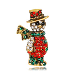 Cubic Zirconia & 18K Gold-Plated Snowman Brooch