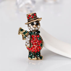 Cubic Zirconia & 18K Gold-Plated Snowman Brooch