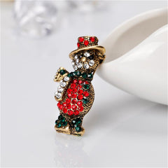 Cubic Zirconia & 18K Gold-Plated Snowman Brooch