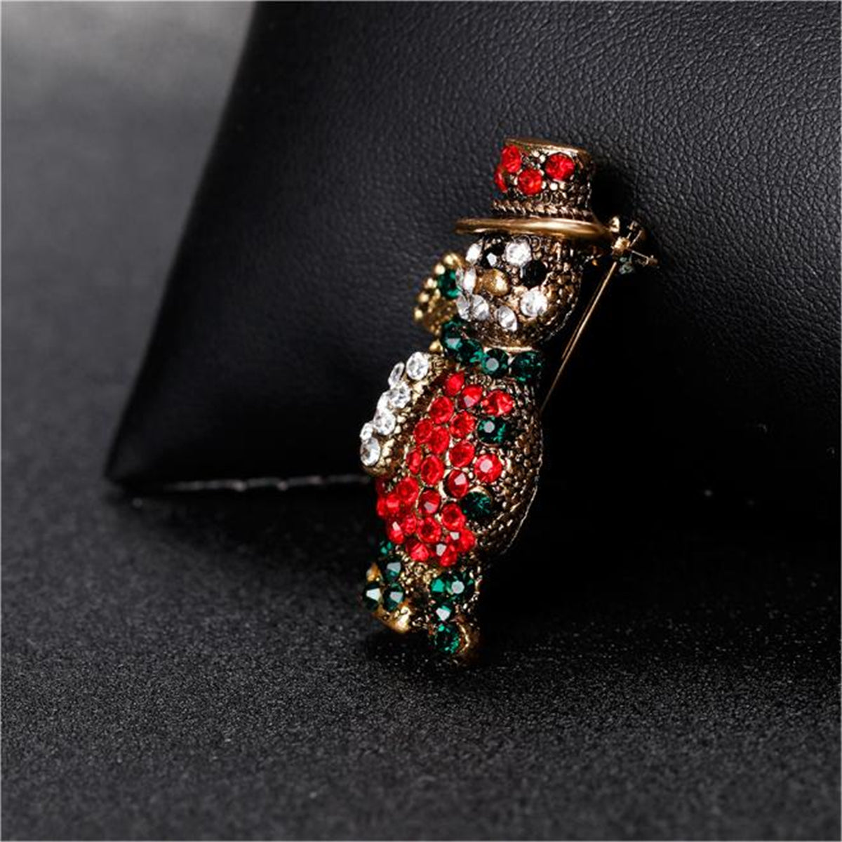 Cubic Zirconia & 18K Gold-Plated Snowman Brooch