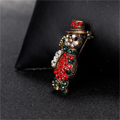 Cubic Zirconia & 18K Gold-Plated Snowman Brooch