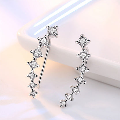 Cubic Zirconia and Silver-Plated Ear Climber, silver stud earrings for women, dainty minimalist design, front view
