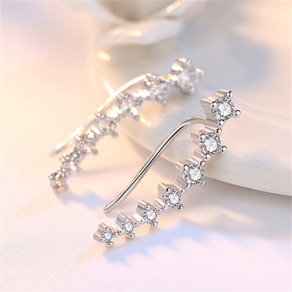 Cubic Zirconia and Silver-Plated Ear Climber, silver stud earrings for women, dainty minimalist design, side view