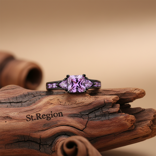 Purple Crystal & Rhodium-Plated Prong-Set Ring - Street Region