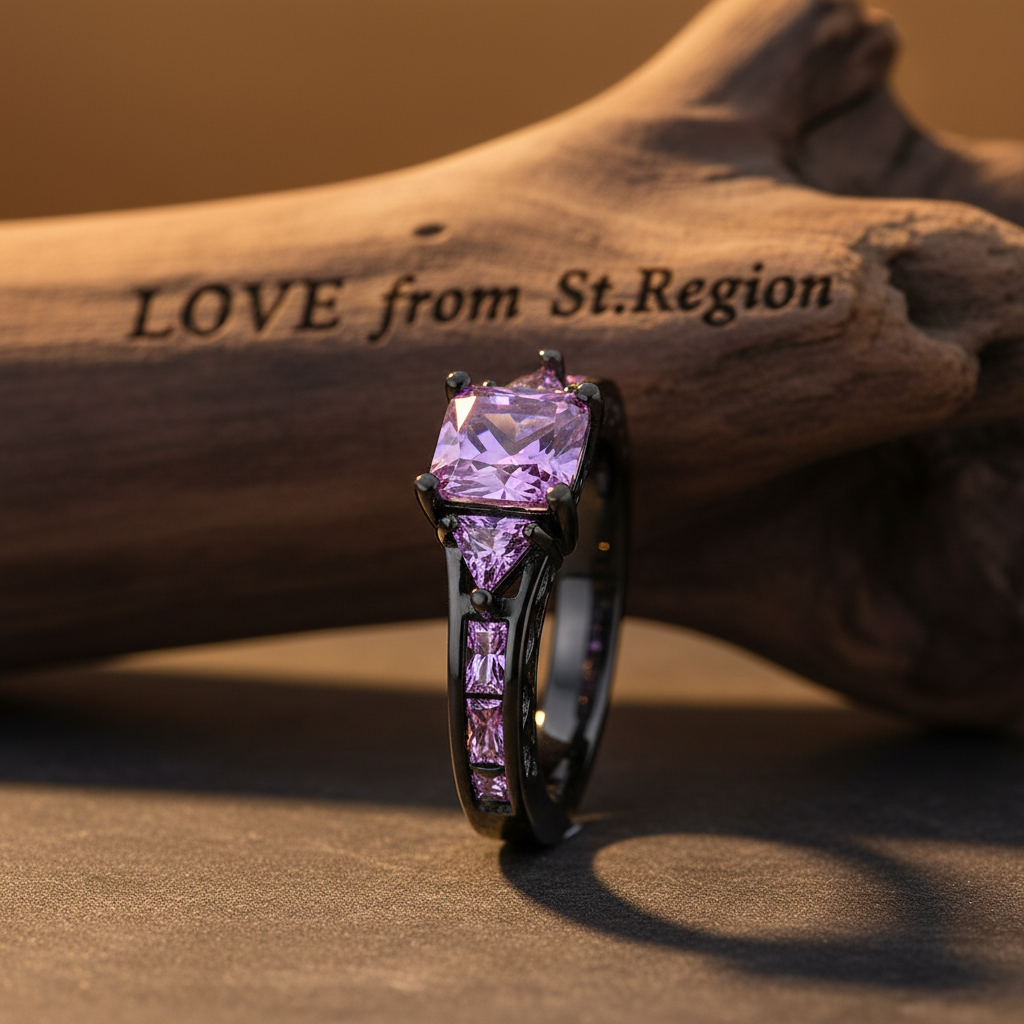 Purple Crystal & Rhodium-Plated Prong-Set Ring - Street Region