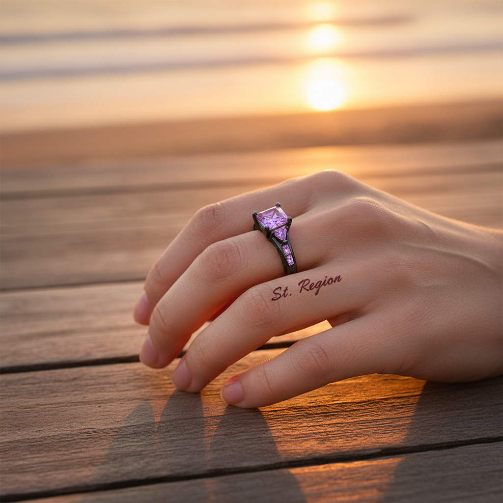 Purple Crystal & Rhodium-Plated Prong-Set Ring - Street Region