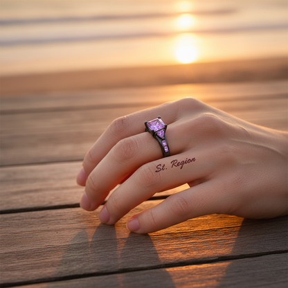 Purple Crystal & Rhodium-Plated Prong-Set Ring - Street Region