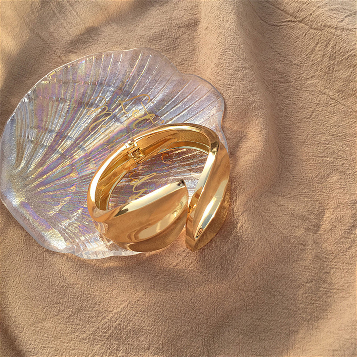 18K Gold-Plated Leaf Bypass Hinge Bangle, gold bangle bracelet, dainty minimalist design, styled look