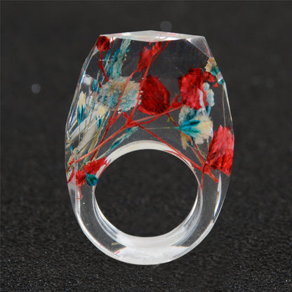 Red and Blue Dried Flower Ring, statement rings for women, elegant gift for her, lifestyle look