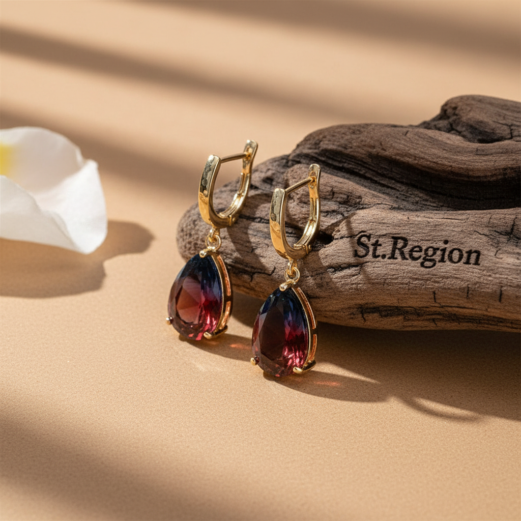 Blue & Red Crystal Teardrop Leverback Earrings - Street Region