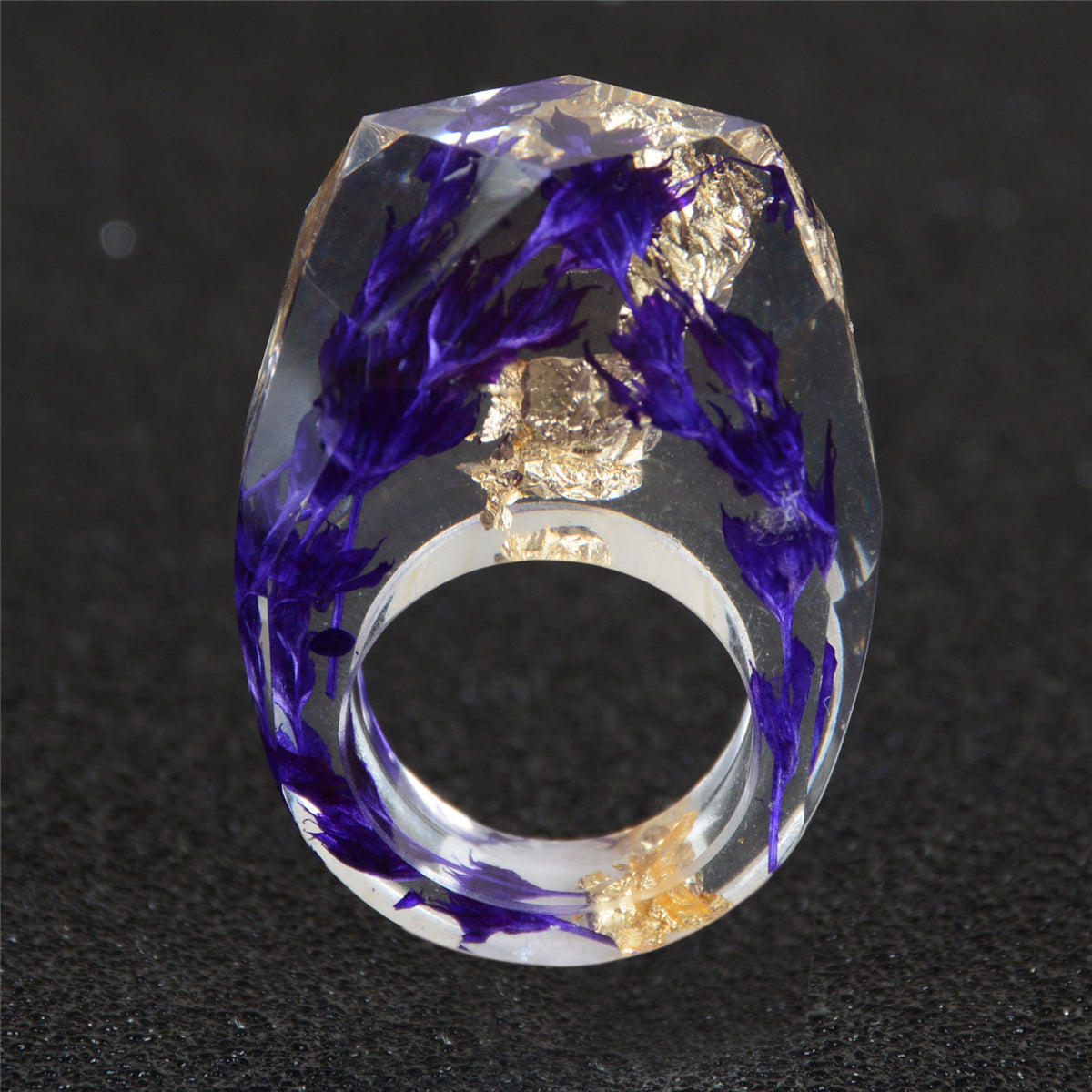 Purple Dried Flower Resin Ring