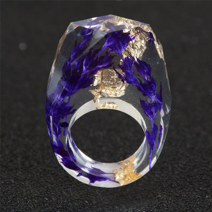 Purple Dried Flower Resin Ring, statement rings for women, dainty minimalist design, lifestyle look
