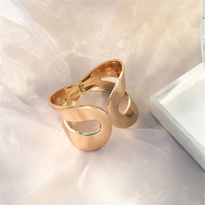 18K Gold-Plated Openwork Drop End Hinge Bangle, gold bangle bracelet, botanical inspired, styled look