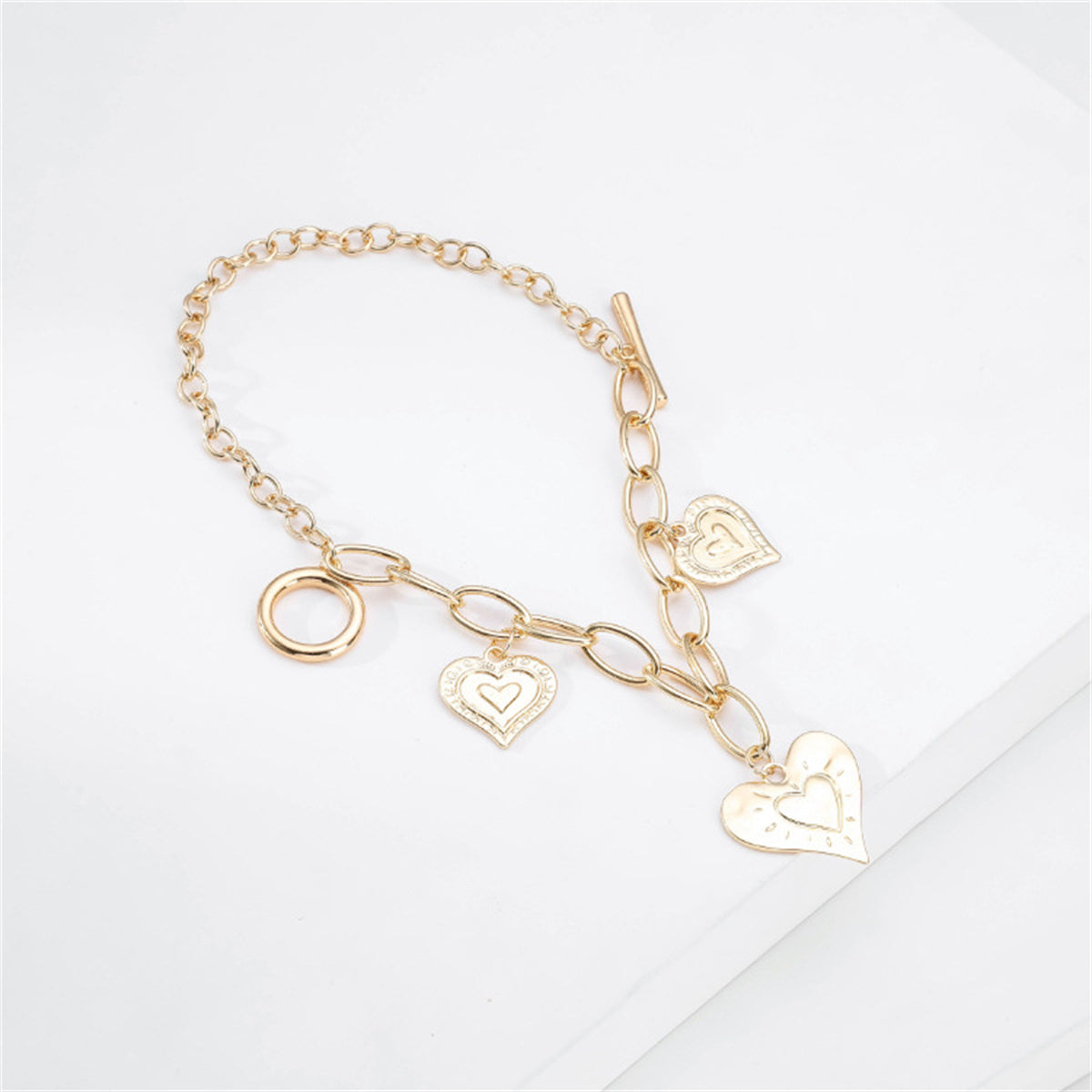 18K Gold-Plated Heart Station Charm Bracelet