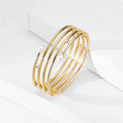White Pearl & 18K Gold-Plated Line Coil Bracelet