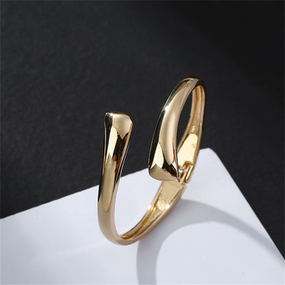 18K Gold-Plated Drop Bypass Cuff, gold bangle bracelet, elegant gift for her, side view