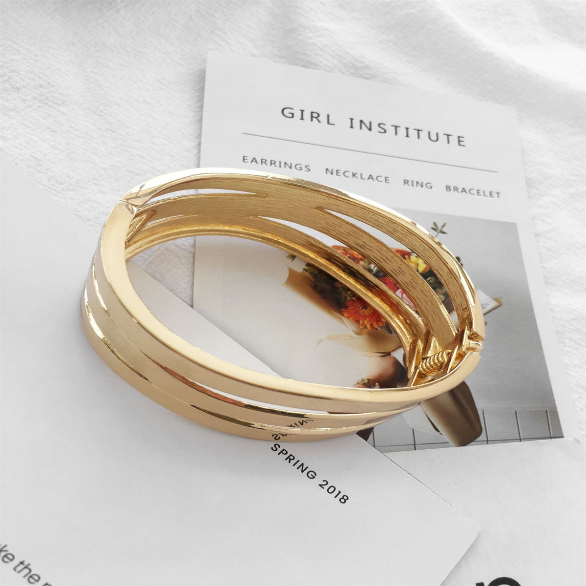 18K Gold-Plated Wave Layered Hinge Bracelet, gold bangle bracelet, vintage-inspired design, styled look