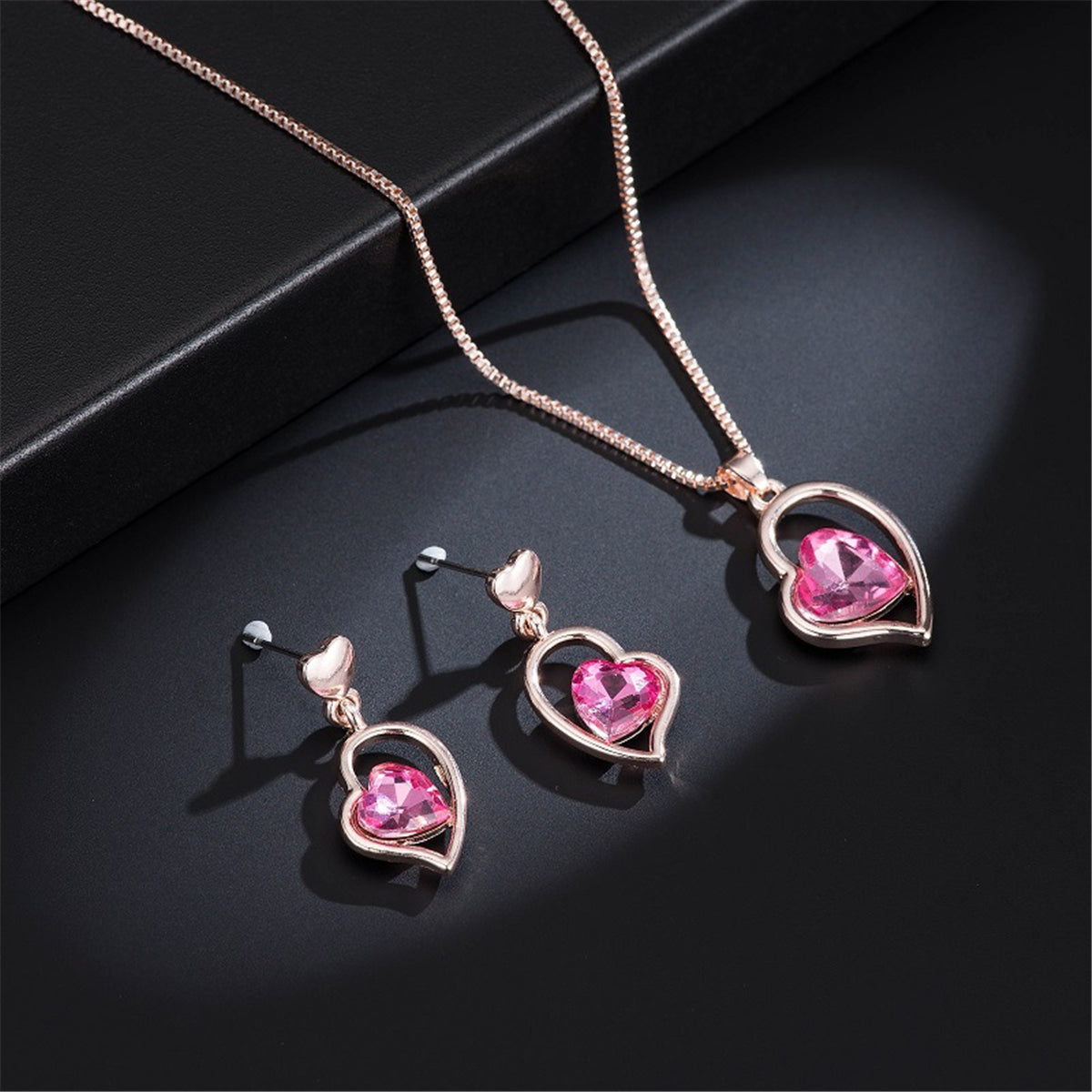 Crystal and 18K Rose Gold-Plated Heart Pendant Necklace and Earrings, rose gold drop earrings for women, styled look