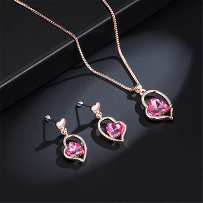 Crystal and 18K Rose Gold-Plated Heart Pendant Necklace and Earrings, rose gold drop earrings for women, styled look