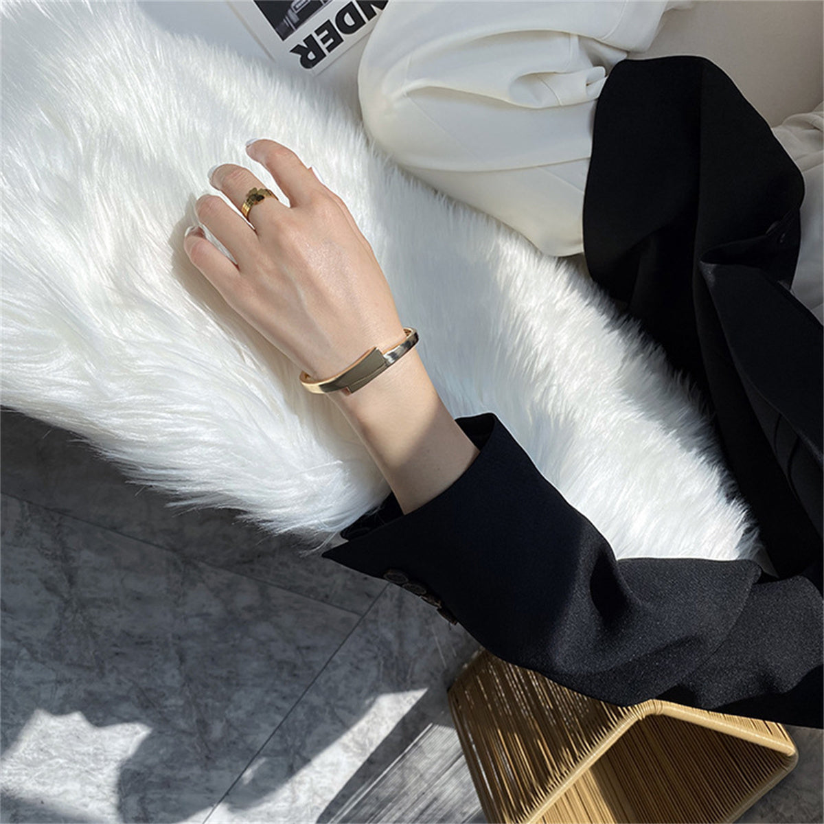 18K Gold-Plated Overlapping Bypass Hinge Bangle, gold bangle bracelet, everyday style, lifestyle look