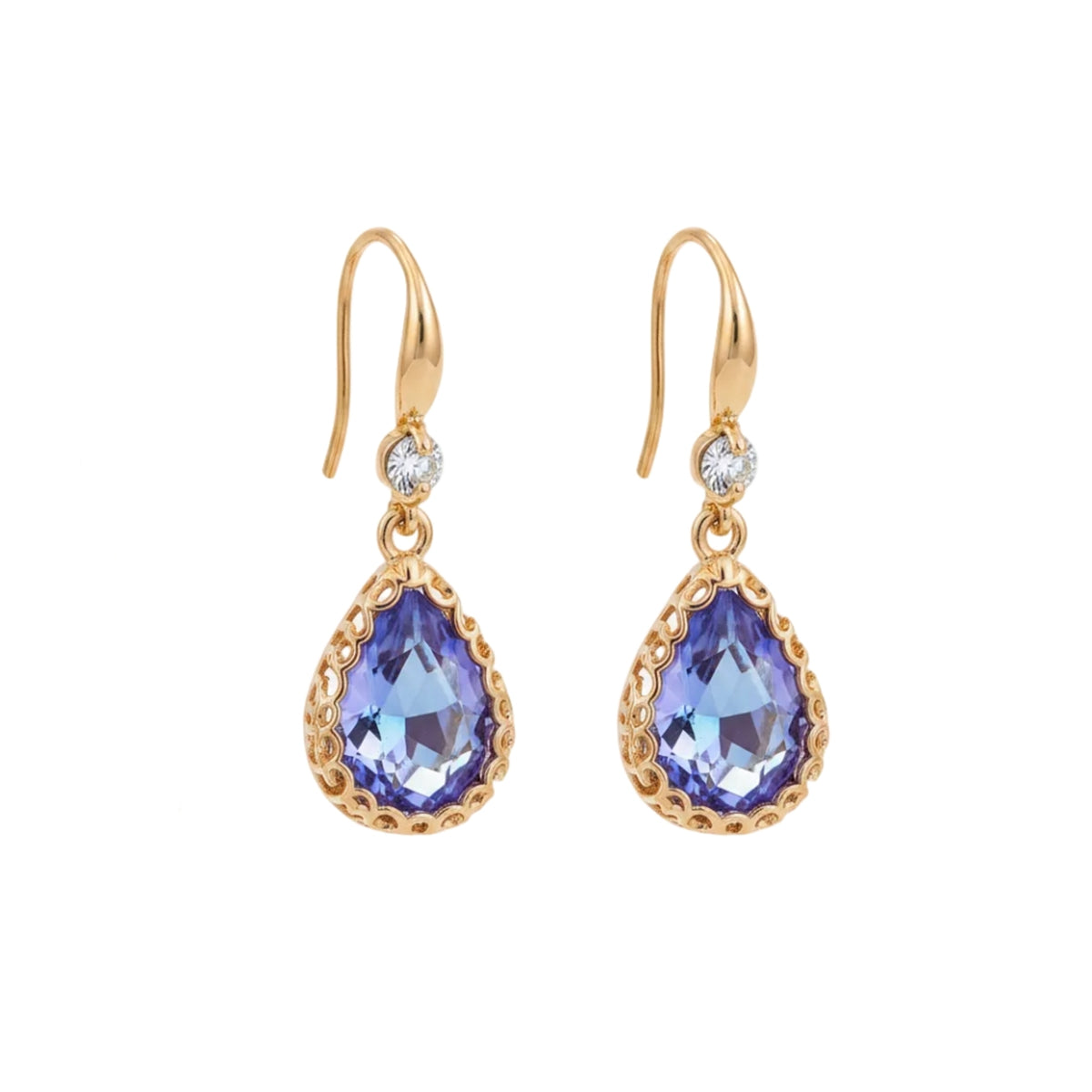 Purple Crystal & Cubic Zirconia Goldtone Teardrop Hook Earrings - Street Region