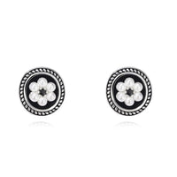 Cubic Zirconia & Pearl Enamel Silver-Plated Flower Stud Earrings