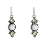 Green Crystal & Pearl Square Drop Earrings