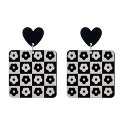 Black Acrylic Heart & Flower Earrings