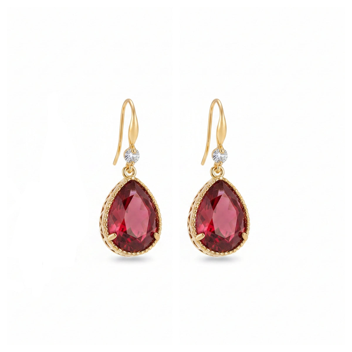 Red Crystal & Cubic Zirconia Goldtone Teardrop Hook Earrings - Street Region