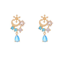 Blue Crystal & Cubic Zirconia 18k Gold-Plated Celestial Cluster Drop Earrings