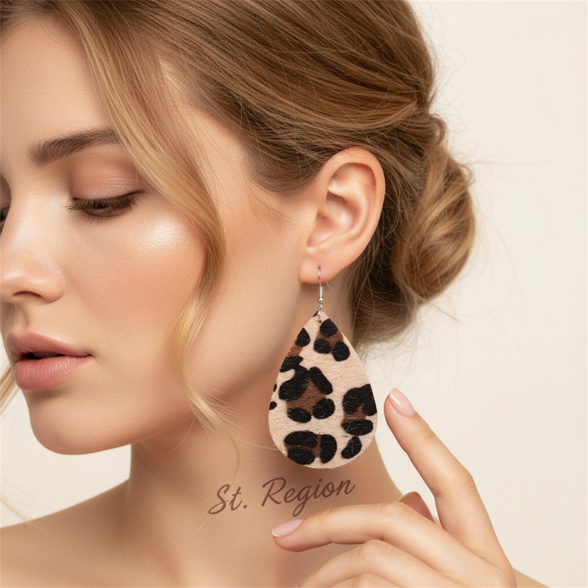 Black Gabardine Leopard-Print Drop Earrings, drop earrings for women, everyday style, styled look