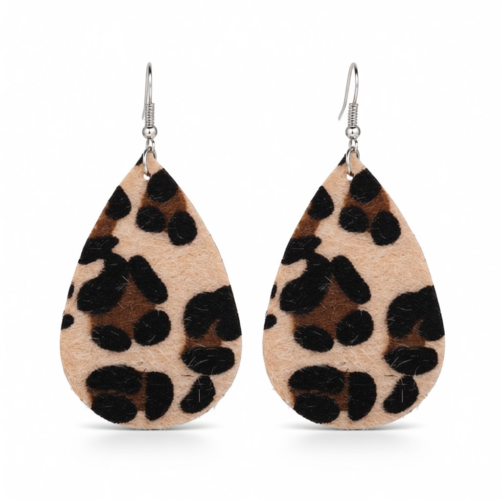 Black Gabardine Leopard-Print Drop Earrings, drop earrings for women, everyday style, side view