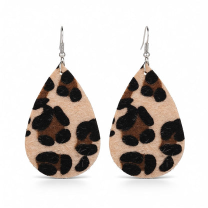 Black Gabardine Leopard-Print Drop Earrings, drop earrings for women, everyday style, side view