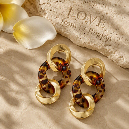 Resin and 18K Gold-Plated Leopard Print Link Drop Earring, gold drop earrings for women, lifestyle look