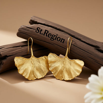 18K Gold-Plated Lotus Leaf Drop Earring, gold drop earrings for women, elegant gift for her, front view