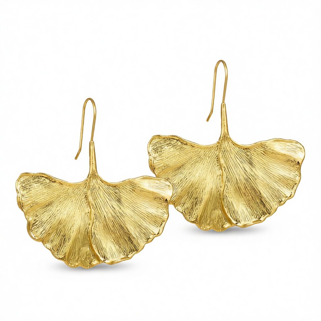 18K Gold-Plated Lotus Leaf Drop Earring, gold drop earrings for women, elegant gift for her, side view