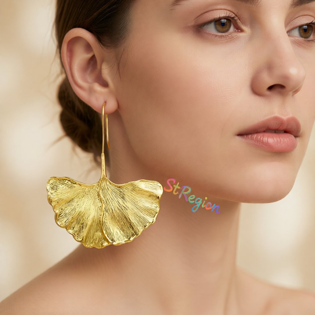 18K Gold-Plated Lotus Leaf Drop Earring, gold drop earrings for women, elegant gift for her, styled look
