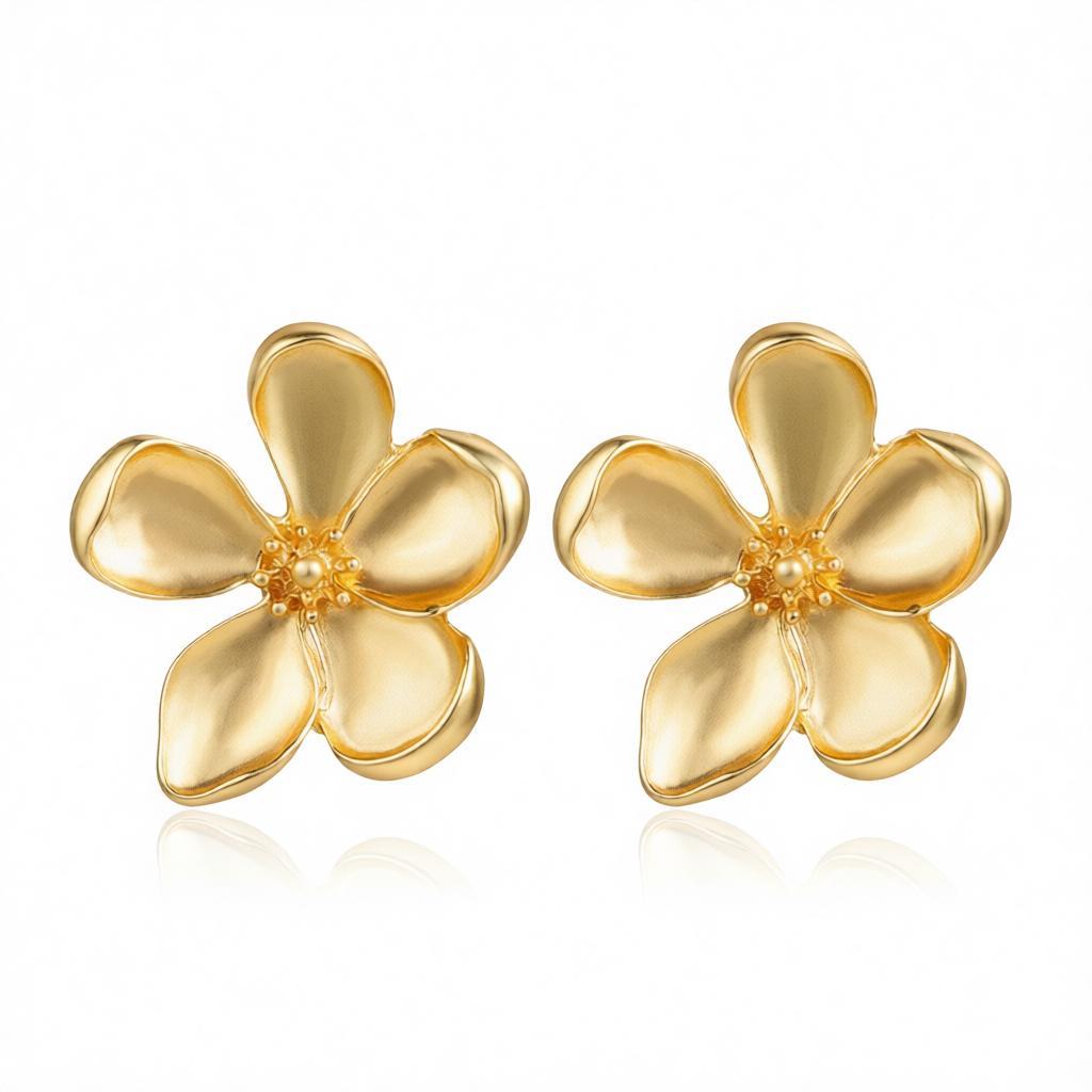 18K Gold-Plated Flower Stud Earring, cubic zirconia stud earrings for women, botanical inspired, side view