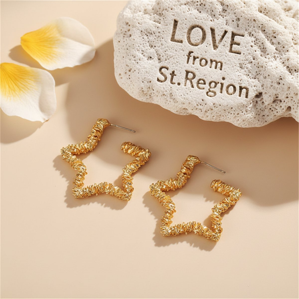 18K Gold-Plated Twisted Star Hoop Earring, gold hoop earrings for women, dainty minimalist design, lifestyle look