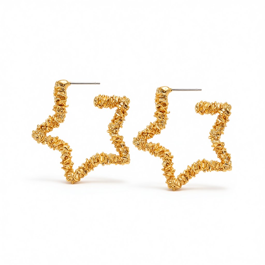 18K Gold-Plated Twisted Star Hoop Earring, gold hoop earrings for women, dainty minimalist design, side view